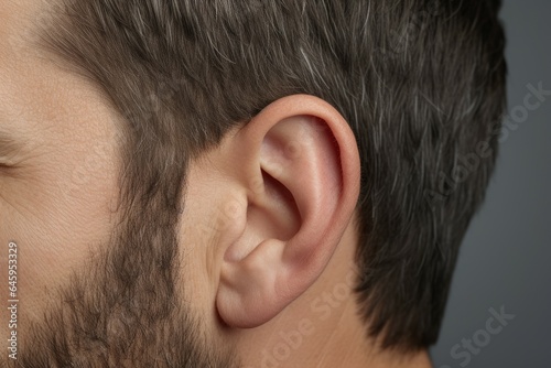 Man hearing problem closeup ear. Generate Ai