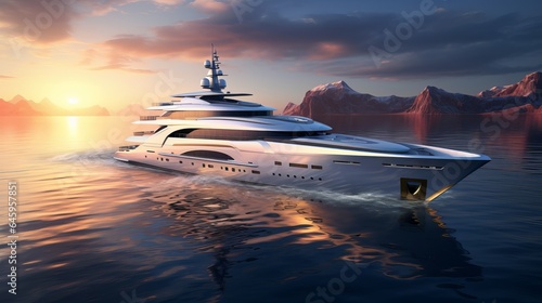 High resolution 3D image that is incredibly realistic and detailed of a luxury super yacht