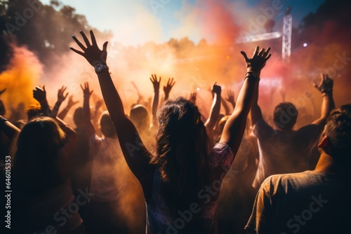 Crowd cheering at a music festival - Young people having fun at a music festival