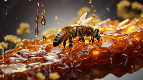 bees guarding honey in a hive, generative ai