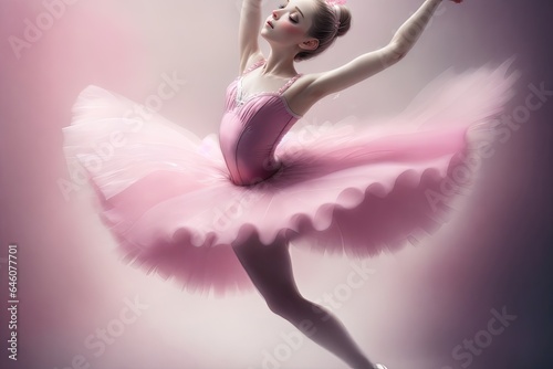 Beautiful female ballet dancer on a pink background. Ballerina is wearing pink tutu in motion, ai generative