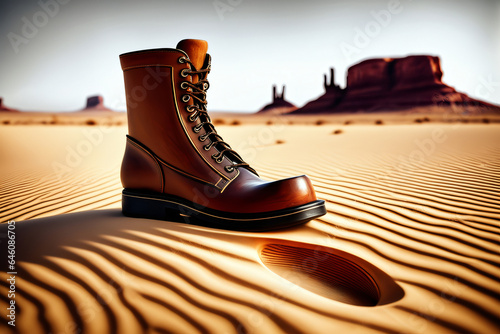 Lederstiefel in der Wüste als Konzept