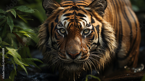 Photographie d'un tigre charismatique dans la jungle au Nepal dans son environnement naturel