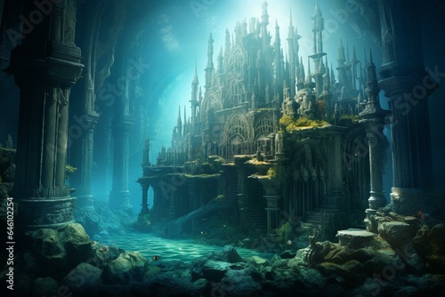 Underwater ruins of Atlantis. Generative AI