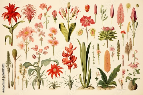 Digitally restored antique botanical lithography showcasing plants. Copyright expired. Generative AI