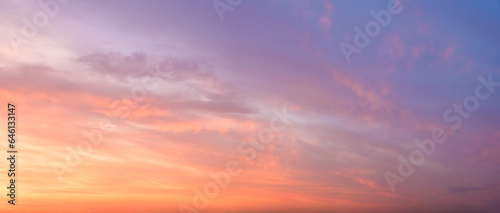 Panoramic landscape of bright red orange sunrise sunset as texture background as template, page or web banner