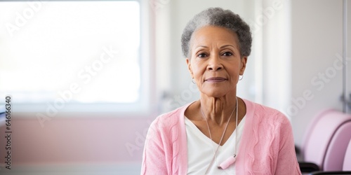 older, AfricanAmerican woman sitting alone in doctors office waiting room, representing the struggles of racial and ethnic minorities in accessing quality cancer care.