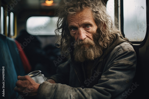 Homeless Man with Long Hair and Beard - Generative AI