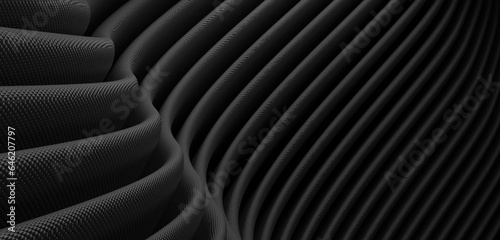 black background waves Parallel waves of plastic Twisted curved tube 3D illustration