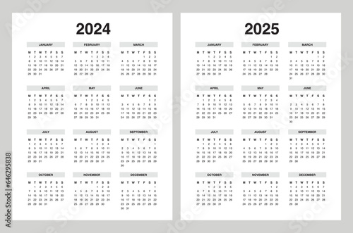 Simple calendar 2024, calendar 2025 week start Monday 