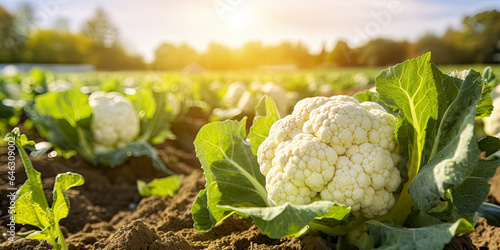Freshly harvested cauliflower in a field