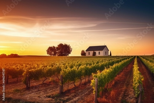 France vineyard landscape sunset. Generate Ai