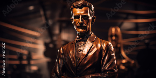 Bust or sculpture of Nikola Tesla, Serbian American inventor and engineer.