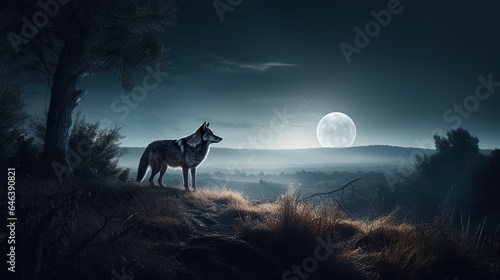 Majestic Wolf Howls Beneath the Moon's Glow, An Echo of Wilderness Song