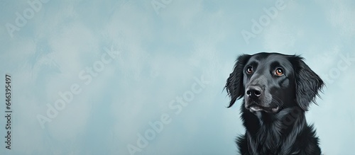 Black retriever on a isolated pastel background Copy space