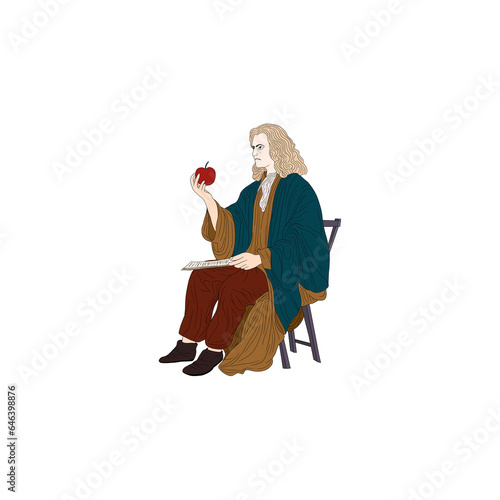 illustration of physics, Isaac Newton's discovery of gravity, The apple fell to the earth by gravity, Universal Law of Gravitation, Sir Isaac's Most Excellent Idea, Law of Gravitation