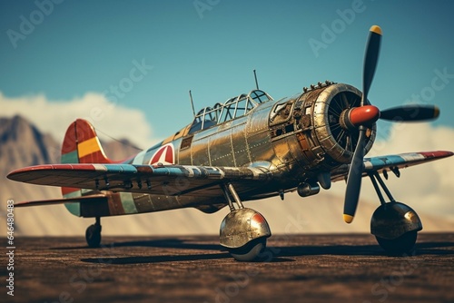 A vintage, old and colorful plane from the start of World War 2. It has a retro and nostalgic vibe. Generative AI