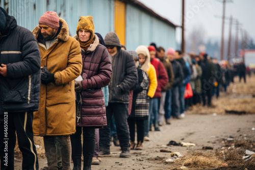 line for humanitarian aid from poor and homeless people generative ai