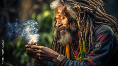 rastaman smokes cannabis in nature generative ai
