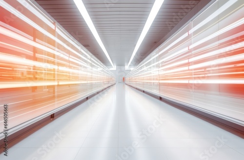 Blurred background in the main aisle of supermarket