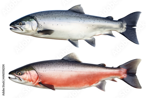 Salmon fish isolated on transparent background cutout.