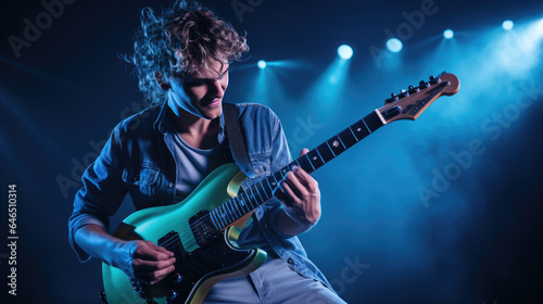 Male musician playing guitar at a rock concert