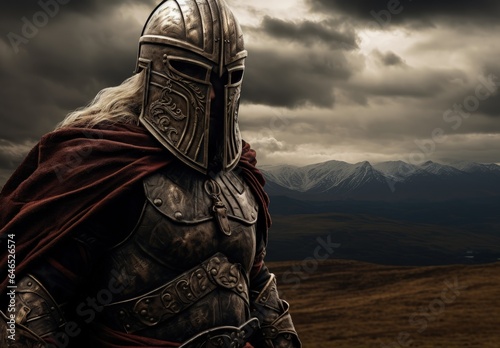 Viking warrior with scary look, digital illustration. Generative AI