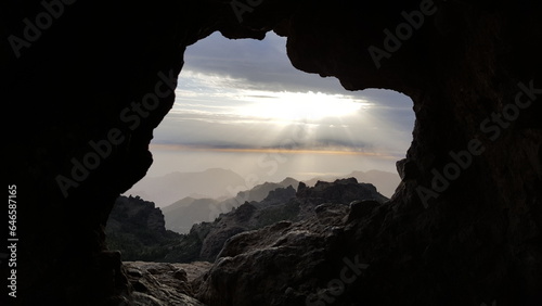 View of the mountains from a cave in Gran Canaria, Spain.