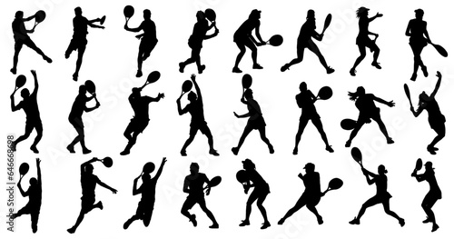 set of silhouettes of tennis player of vector