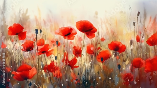 poppies in the meadow. Digital painting of flowers. generative ai