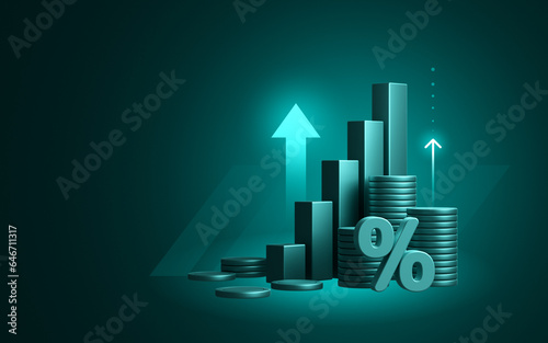 Wealth money profit strategy graph success financial business on economy 3d background of finance investment cash currency earning concept or growth arrow increase economic stock market global target.