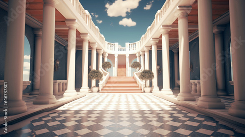 Classic ancient european bulding in marble with pillars and natural light 