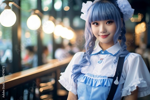 メイドカフェで働く秋葉原のメイドさん（カワイイ・日本・東京・コスプレ・ゲーム）