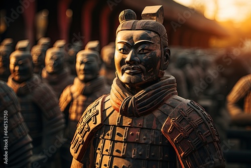 Terracotta Army: Rows of terracotta soldiers guarding the tomb of China's first emperor.Generated with AI