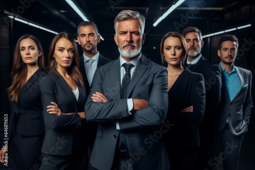 Portrait photos strong business team with leader or boss in front - theme competence, strength and confidence - Generative AI