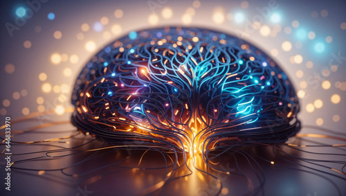 Neurointerface: Human Brain in AI Neural Network. Digital immortality concept.