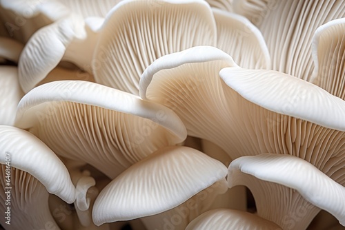 Oyster mushrooms cultivation. Growing mushroom close-up.