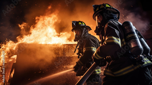 Portrait of a firefighters in equipment. Firefighters put out the fire