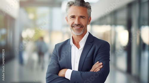 portrait of a mature businessman with crossed arm at office