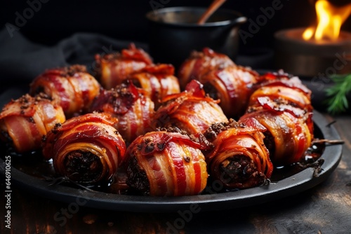 Plums wrapped in bacon