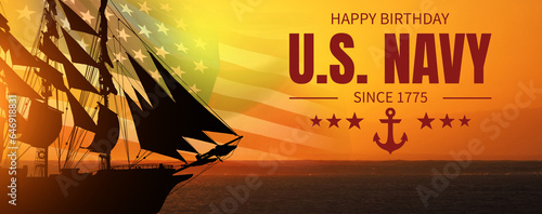 Happy Birthday United States Navy. USA flag. 3d illustration.