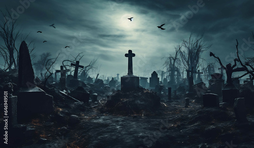 Creepy cross in cemetery, AI generative, mysterious, gravestone
