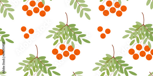 Spring or summer seamless pattern. branch with ripe rowan berries. Vector floating illustration. spring flowering