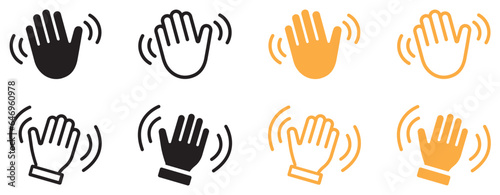 Set of hand hello icons. Hand waving, hand gesture, hello, hi, bye, wave hello, goodbye, greeting symbol. Vector.