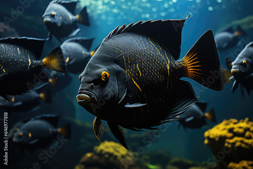 School of tropical fish French angelfish 