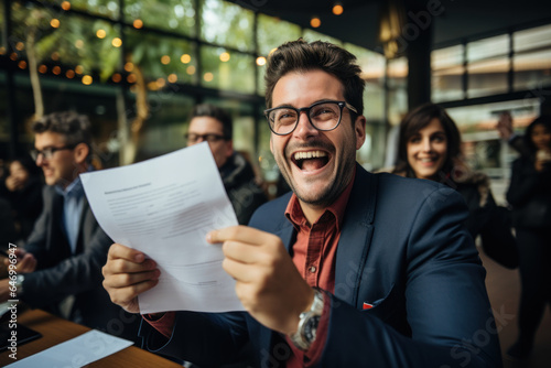 A co-buyer captures the excitement of signing the final documents and becoming a part-owner of a property, marking the beginning of their fractional ownership journey. Generative Ai.