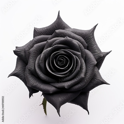 A black rose on a white background