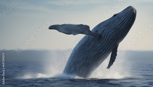 Blue whale jumping out of water, Balaenoptera musculus