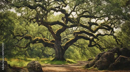 a stately oak tree with gnarled branches, exemplifying the longevity and majesty of old trees in forested landscapes