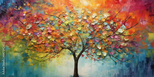 A Textured Colorful Oil Painting of a Tree